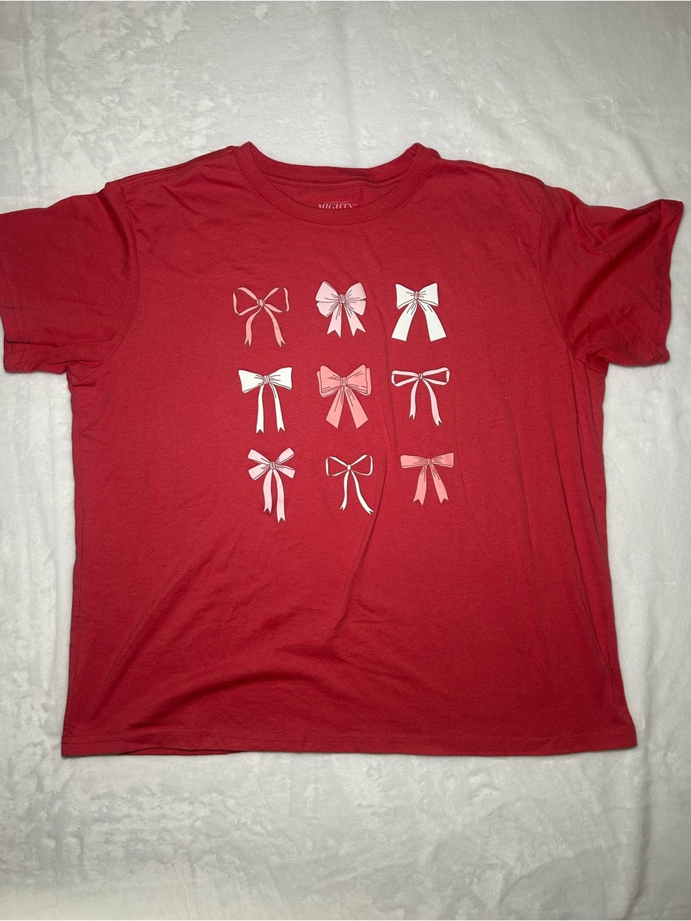 Mighty Fine Pink White Bow Short Sleeve Shirt Girly Barbie Classy Chic Casual XL